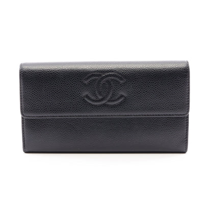 ココマーク 二つ折り長財布 キャビアスキン ブラック ゴールド金具 シャネル