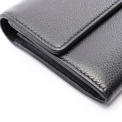 ココマーク 二つ折り長財布 キャビアスキン ブラック ゴールド金具 シャネル