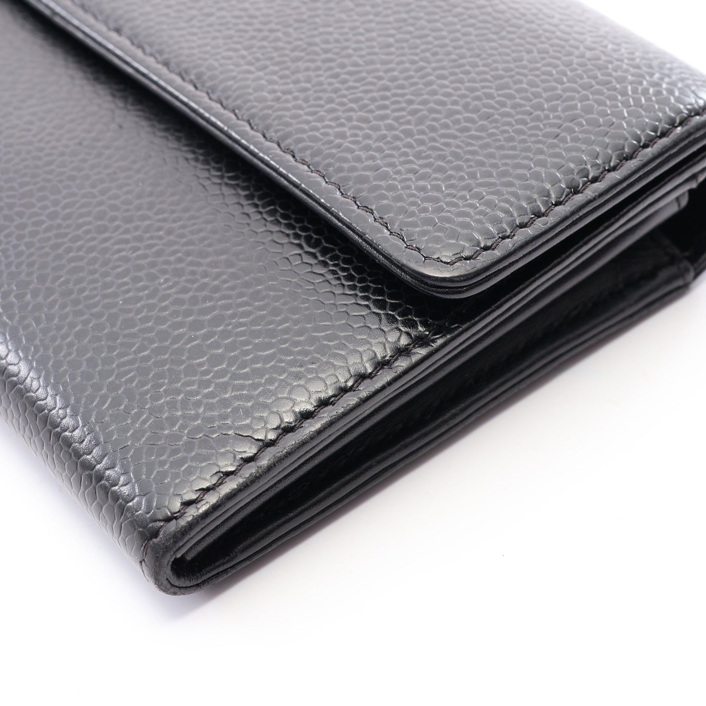 ココマーク 二つ折り長財布 キャビアスキン ブラック ゴールド金具 シャネル