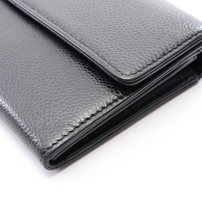 ココマーク 二つ折り長財布 キャビアスキン ブラック ゴールド金具 シャネル