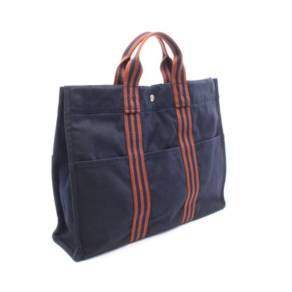フールトゥMM ハンドバッグ トートバッグ キャンバス ネイビー シルバー金具 エルメス