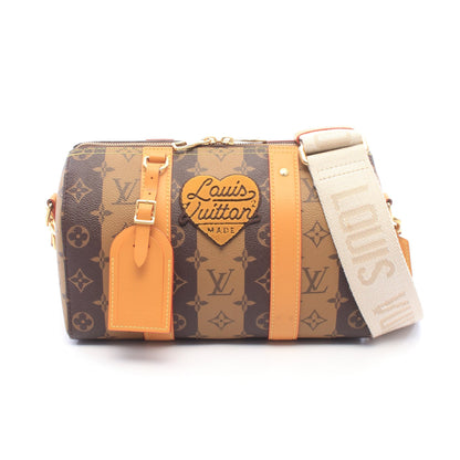 LOUIS VUITTON × NIGO シティ キーポル モノグラムストライプ LVスクエアード ショルダーバッグ PVC レザー ブラウン ライトブラウン ルイヴィトン