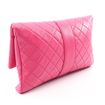 マトラッセ クラッチバッグ ラムスキン ピンクパープル シルバー金具 シャネル