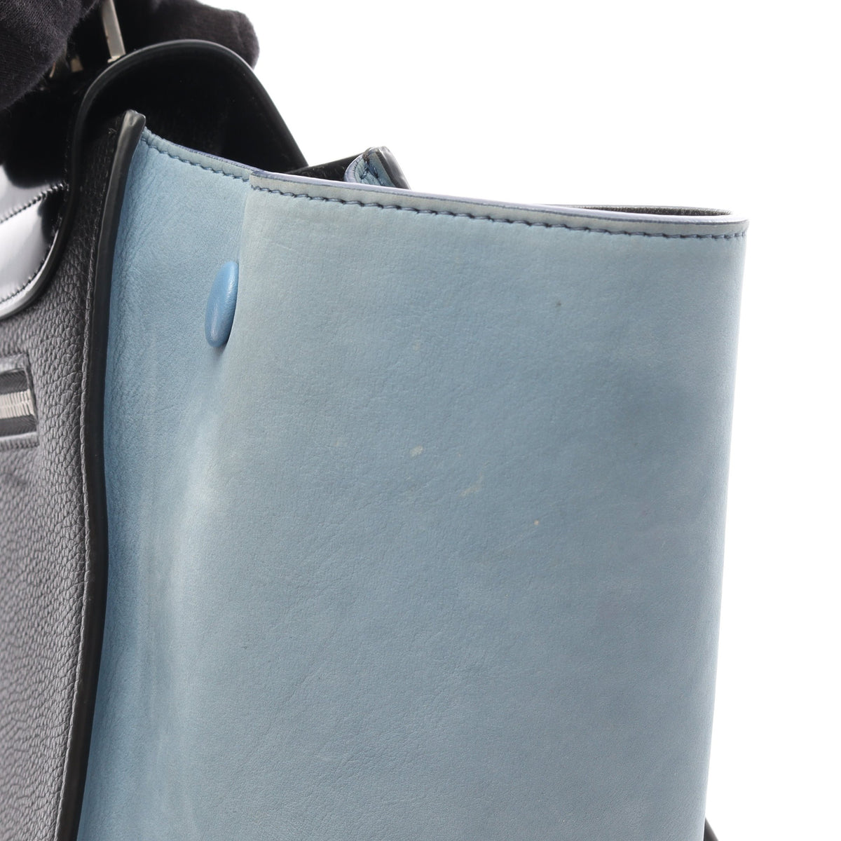 トラペーズ スモール ハンドバッグ レザー ヌバック ブラック ライトブルー セリーヌ バッグ CELINE