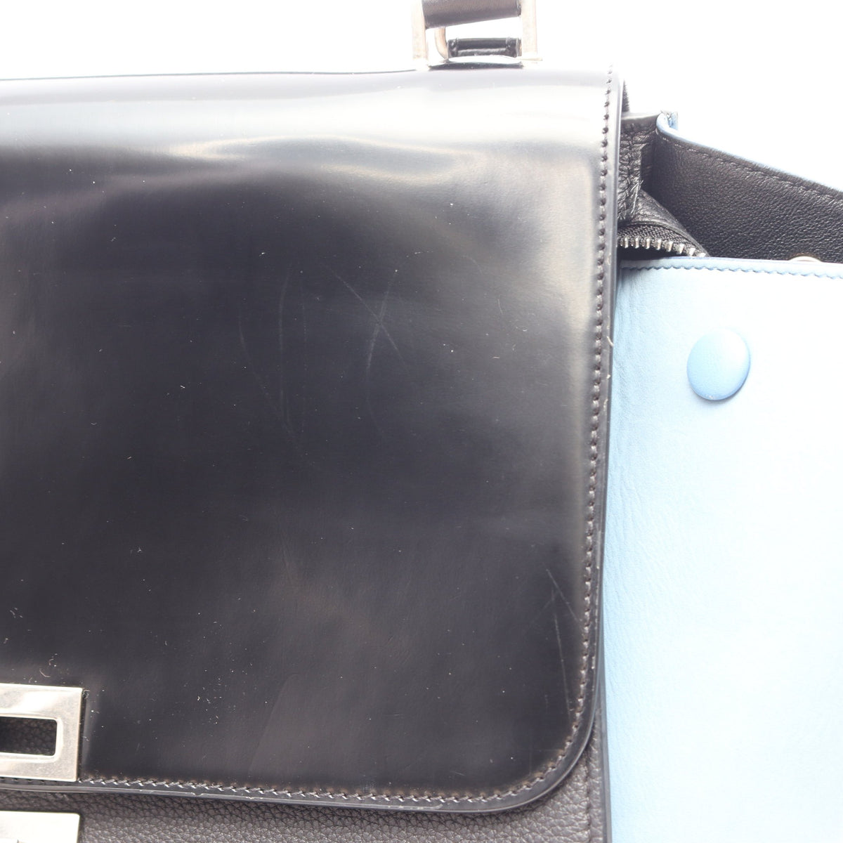 トラペーズ スモール ハンドバッグ レザー ヌバック ブラック ライトブルー セリーヌ バッグ CELINE