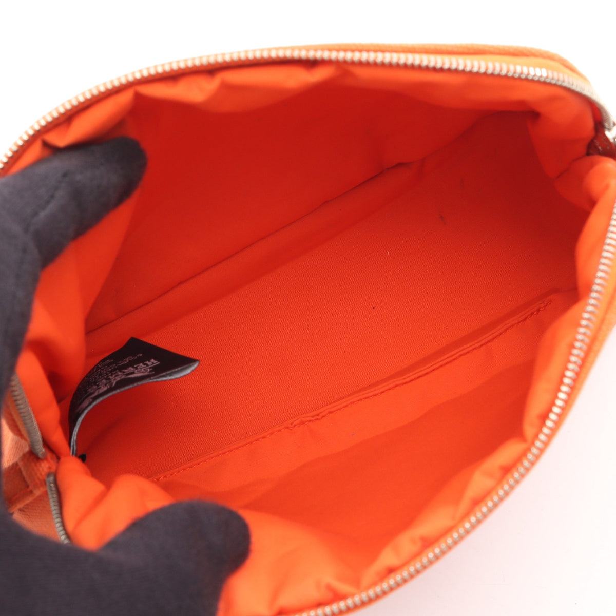 ボリードポーチ20 ミニ オランジュ フー ポーチ キャンバス オレンジ シルバー金具 エルメス 財布・小物 HERMES