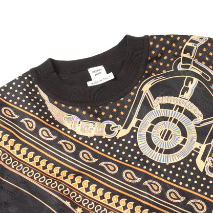ツイルレーヌ Eperon d'Or Bandana スカーフ切替 半袖 ニット シルク コットン ブラック ライトオレンジ エルメス