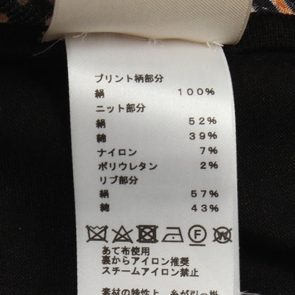 ツイルレーヌ Eperon d'Or Bandana スカーフ切替 半袖 ニット シルク コットン ブラック ライトオレンジ エルメス
