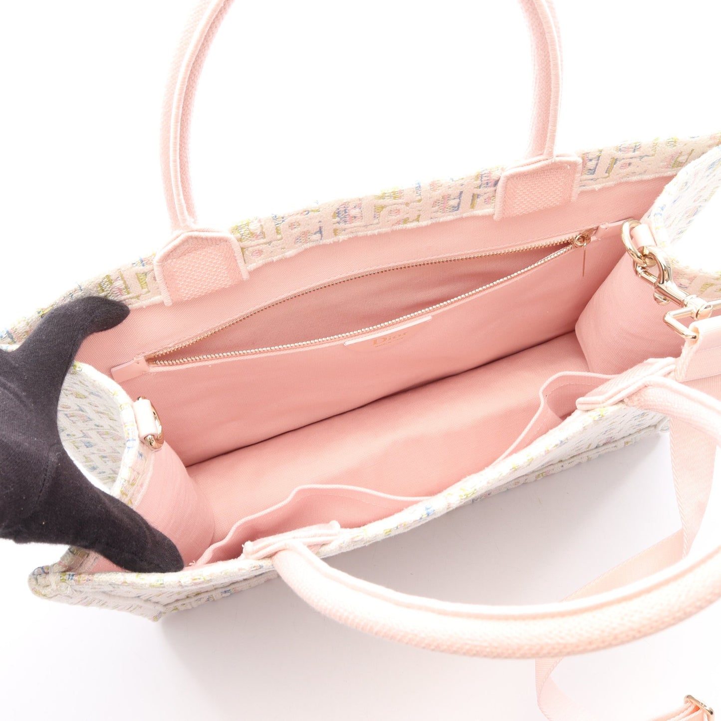 BOOK TOTE ブックトート ミディアム オブリーク 2WAY ハンドバッグ トートバッグ キャンバス ホワイト ピンク マルチカラー クリスチャンディオール