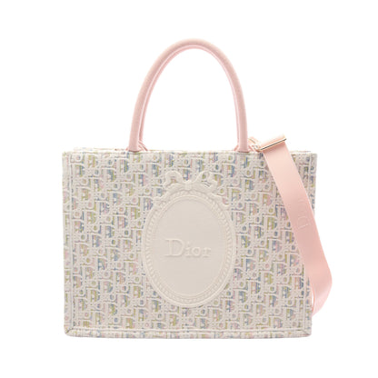 BOOK TOTE ブックトート ミディアム オブリーク 2WAY ハンドバッグ トートバッグ キャンバス ホワイト ピンク マルチカラー クリスチャンディオール
