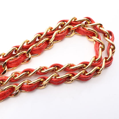 ロゴ チェーンショルダーバッグ キャビアスキン レッド ゴールド金具 シャネル
