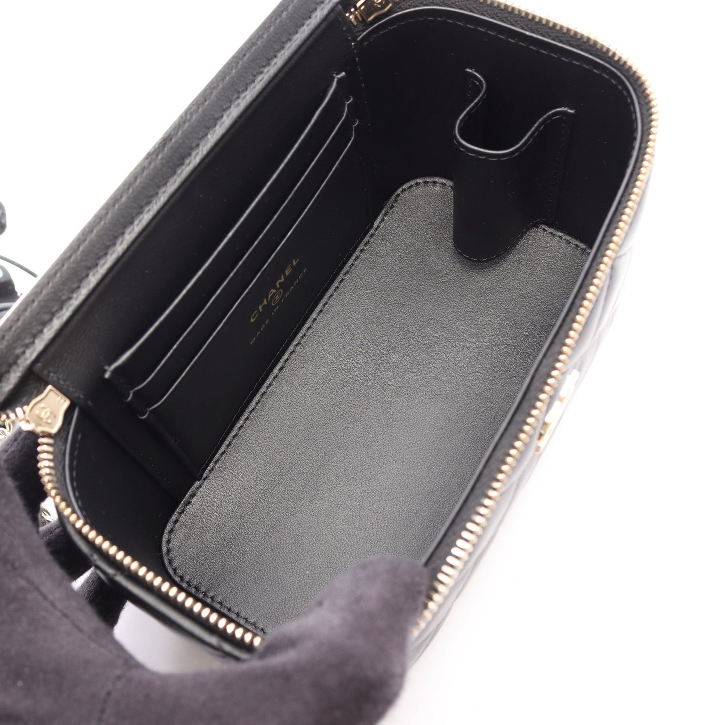 マトラッセ トップハンドル 2WAY チェーンショルダーバッグ ラムスキン ブラック ゴールド金具 シャネル