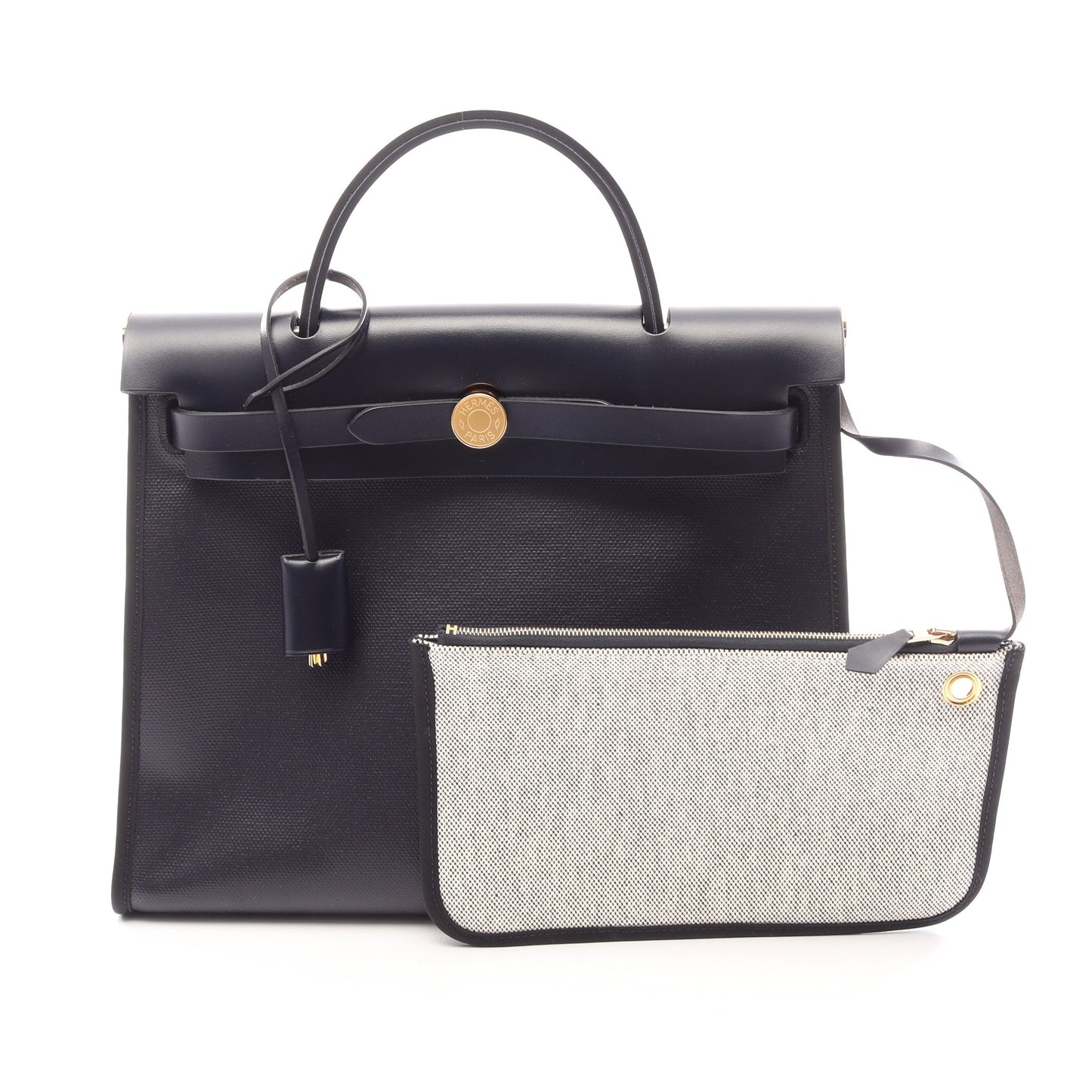 エールバッグジップPM ブルーニュイ 2WAY ハンドバッグ トワルアッシュベルリンヌ ヴァッシュハンター ネイビー ブラック ゴールド金具 B刻印 エルメス
