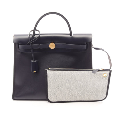 エールバッグジップPM ブルーニュイ 2WAY ハンドバッグ トワルアッシュベルリンヌ ヴァッシュハンター ネイビー ブラック ゴールド金具 B刻印 エルメス