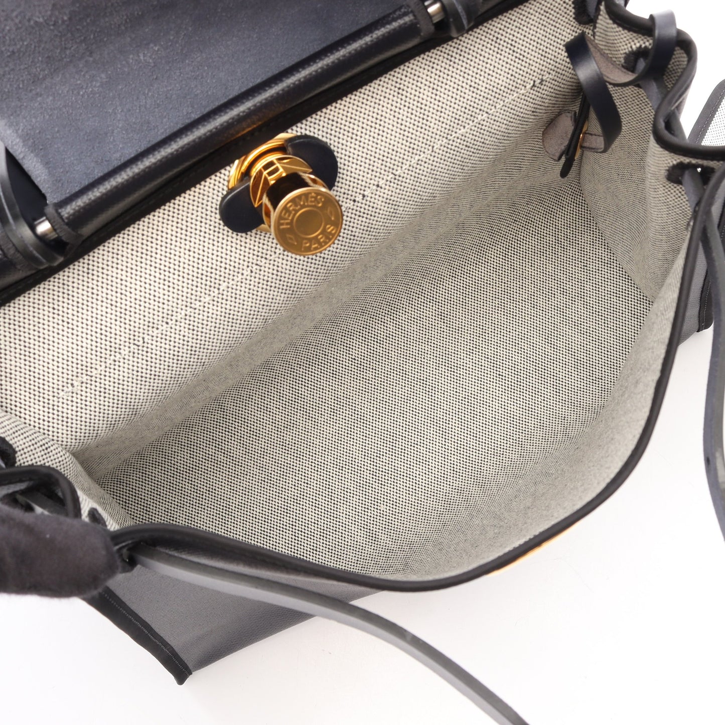 エールバッグジップPM ブルーニュイ 2WAY ハンドバッグ トワルアッシュベルリンヌ ヴァッシュハンター ネイビー ブラック ゴールド金具 B刻印 エルメス