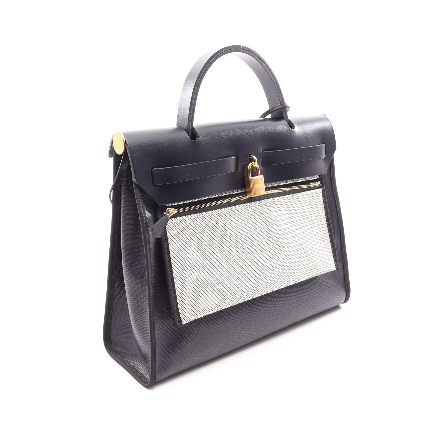 エールバッグジップPM ブルーニュイ 2WAY ハンドバッグ トワルアッシュベルリンヌ ヴァッシュハンター ネイビー ブラック ゴールド金具 B刻印 エルメス