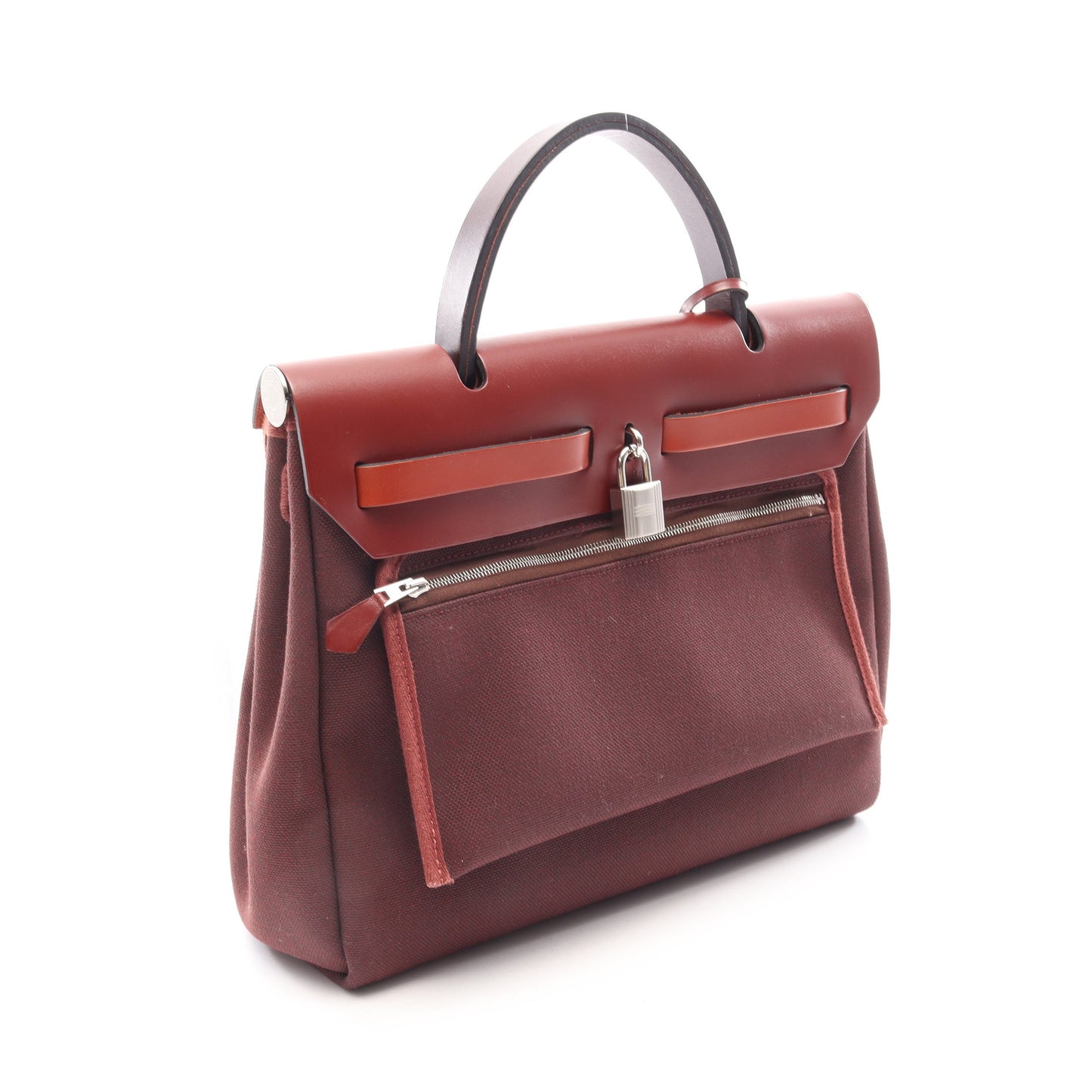 エールバッグジップPM ルージュアッシュ 2WAY ハンドバッグ トワルアッシュ ヴァッシュハンター レッドブラウン ボルドー シルバー金具 Y刻印 エルメス