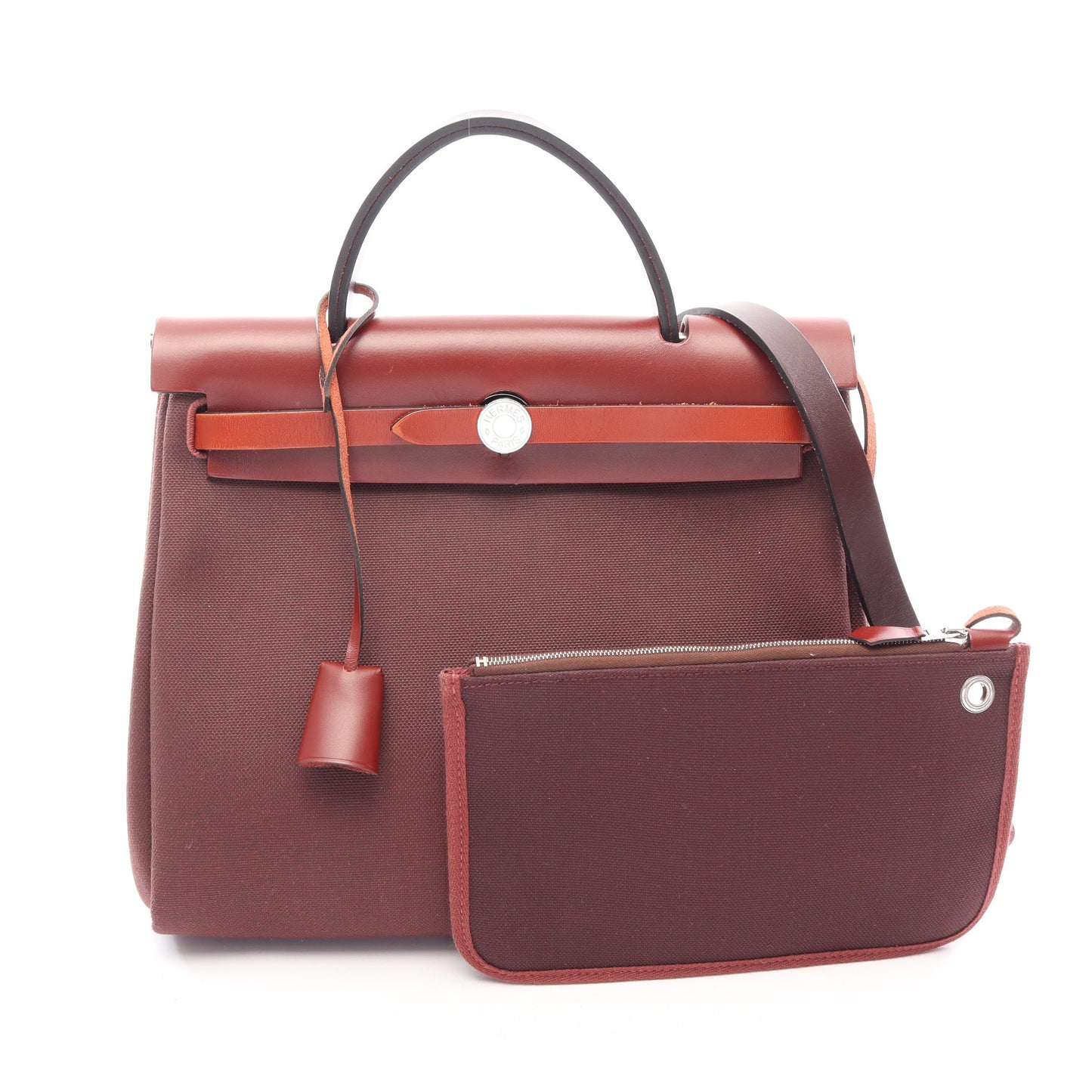 エールバッグジップPM ルージュアッシュ 2WAY ハンドバッグ トワルアッシュ ヴァッシュハンター レッドブラウン ボルドー シルバー金具 Y刻印 エルメス