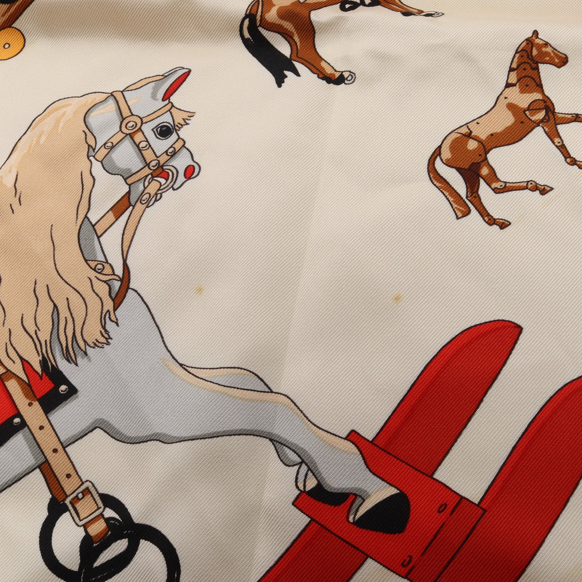 カレ90 Raconte moi Le Cheval スカーフ シルク オフホワイト レッド エルメス