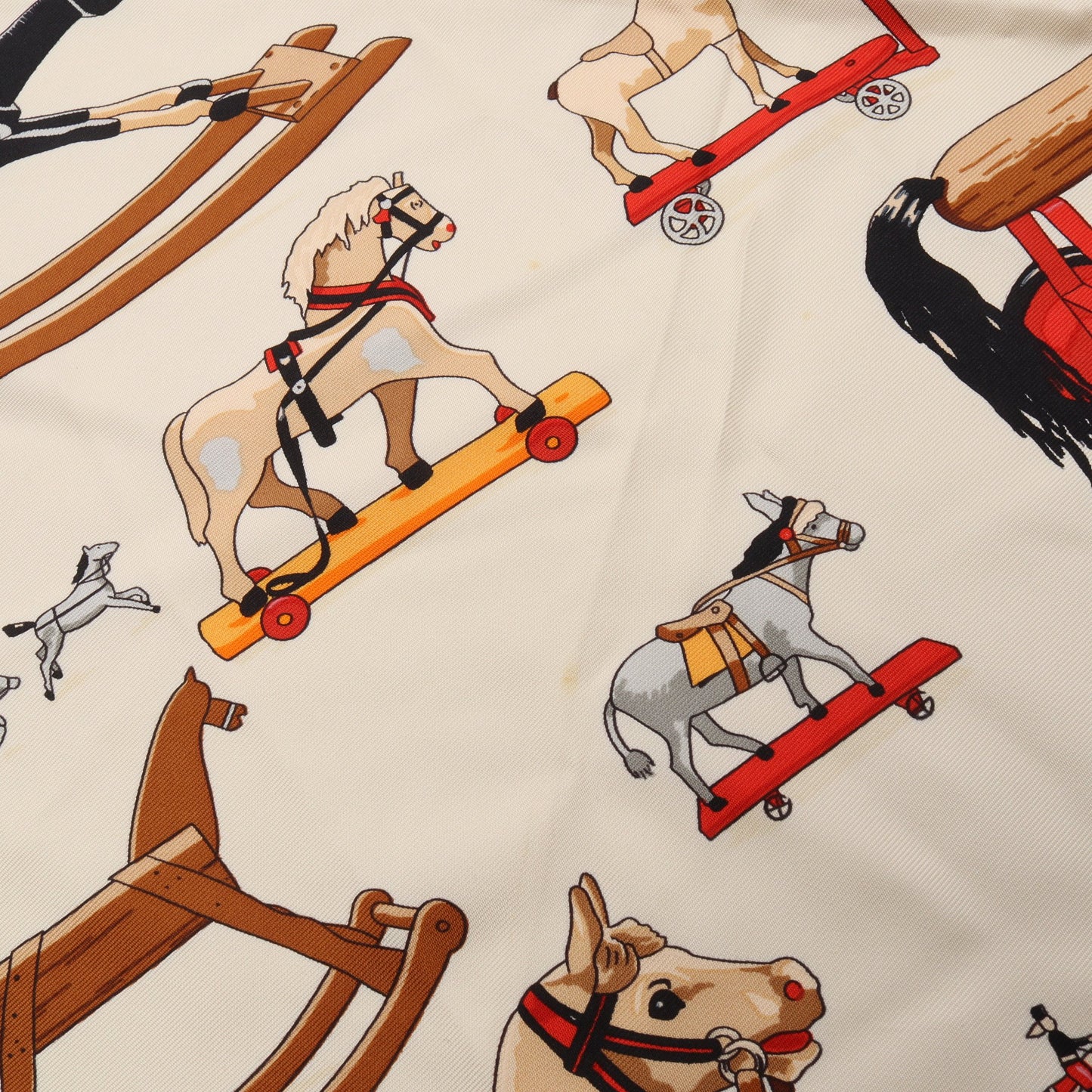 カレ90 Raconte moi Le Cheval スカーフ シルク オフホワイト レッド エルメス