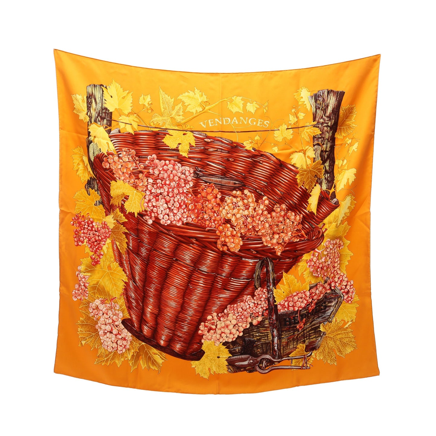 カレ90 VENDANGES スカーフ シルク オレンジ ブラウン エルメス