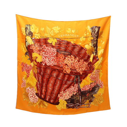 カレ90 VENDANGES スカーフ シルク オレンジ ブラウン エルメス