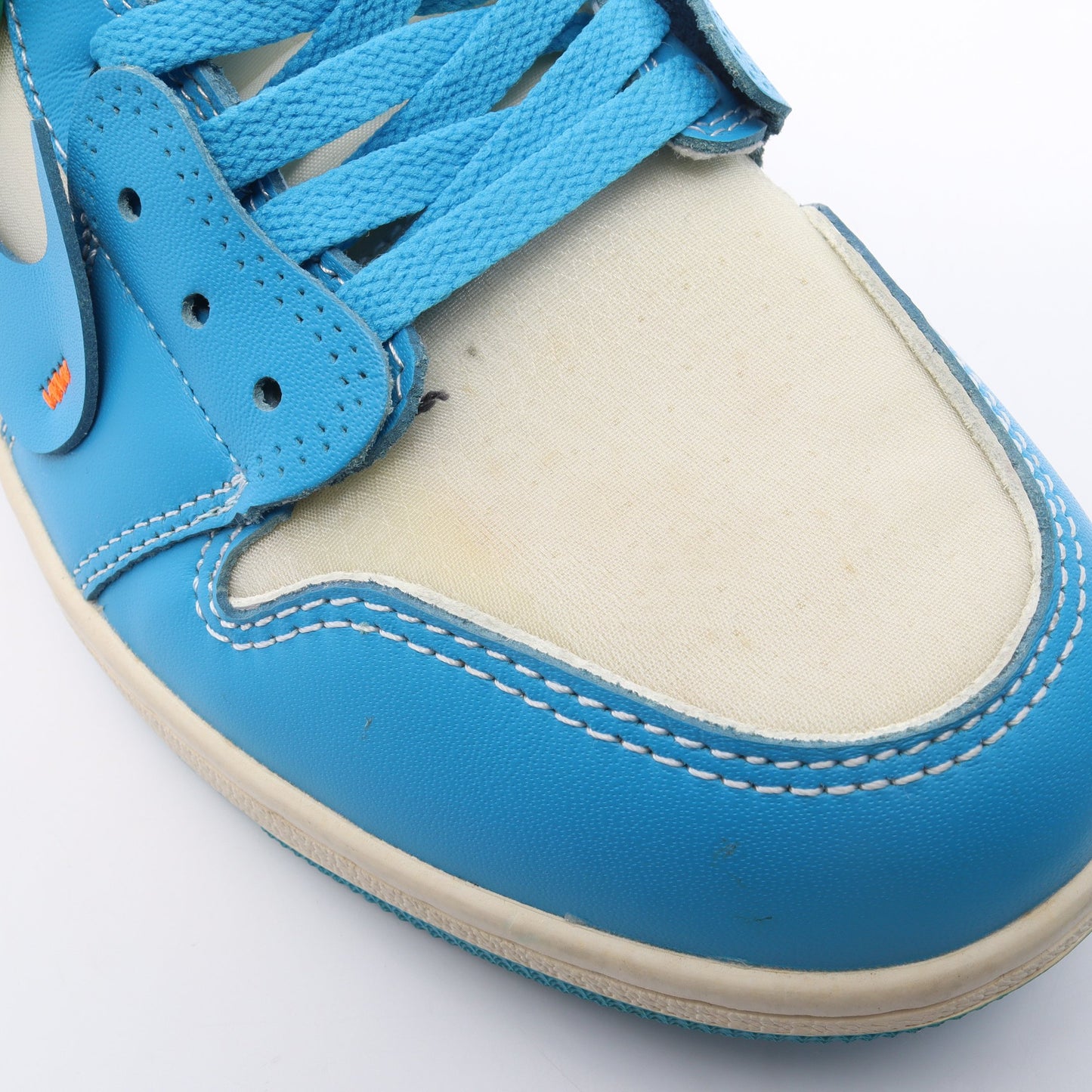 OFF-WHITE × Nike AIR JORDAN 1 POWDER ハイカットスニーカー ファブリック レザー ブルー アイボリー ホワイト オフホワイト