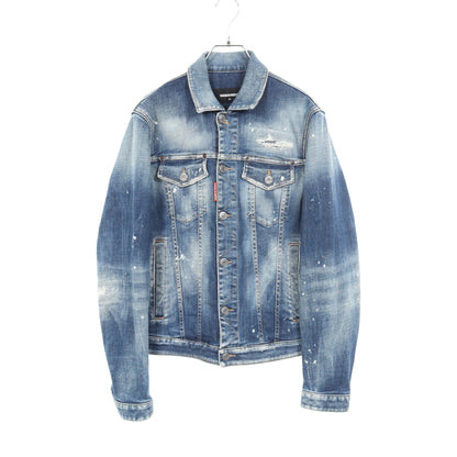 Dan Jean Jacket ダメージ加工 ペイント加工 デニムジャケット コットン ブルー ディースクエアード アウター DSQUARED2