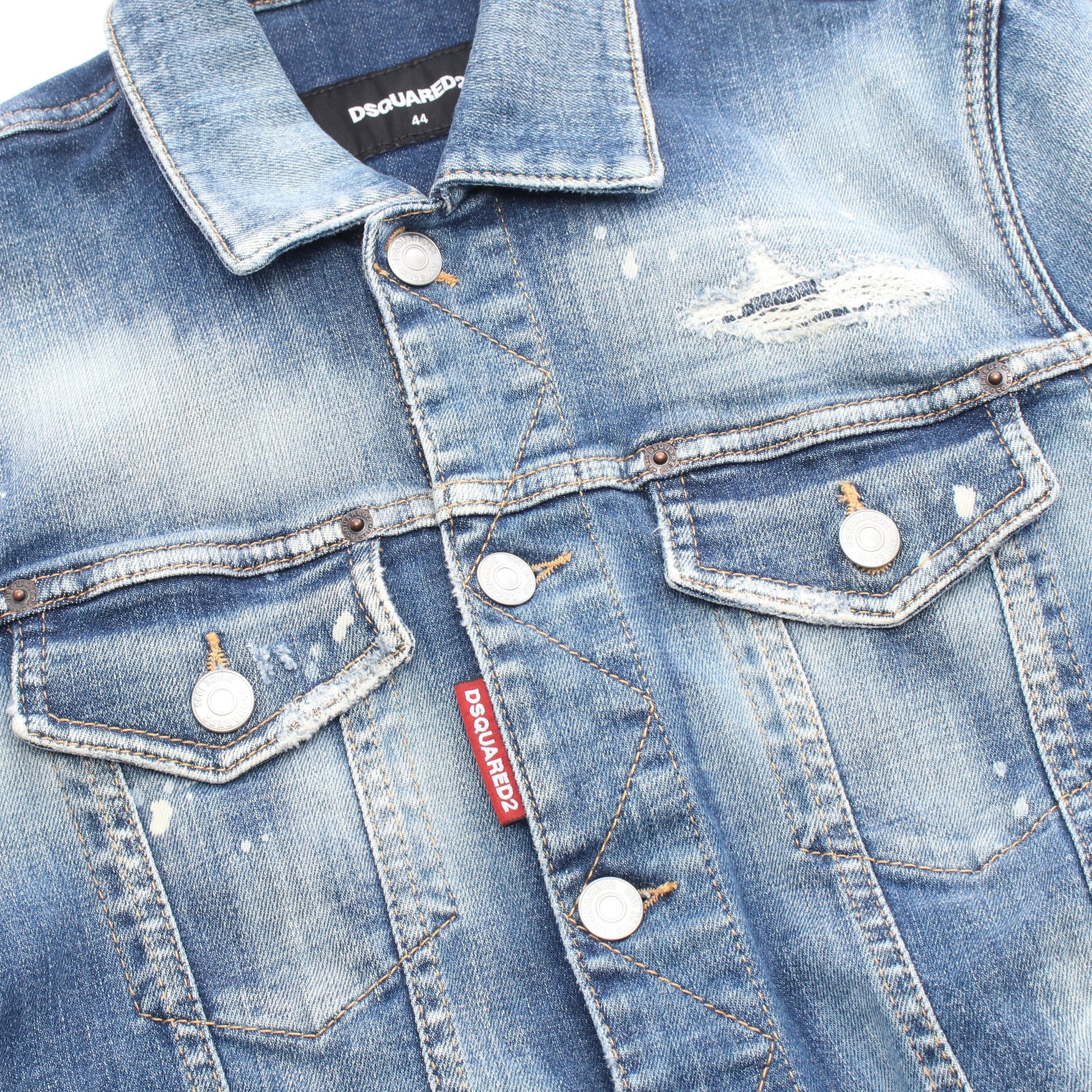 Dan Jean Jacket ダメージ加工 ペイント加工 デニムジャケット コットン ブルー ディースクエアード アウター DSQUARED2