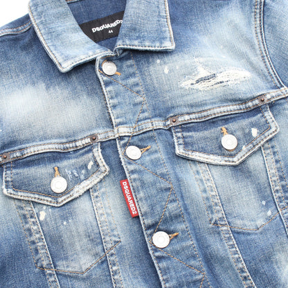 Dan Jean Jacket ダメージ加工 ペイント加工 デニムジャケット コットン ブルー ディースクエアード アウター DSQUARED2