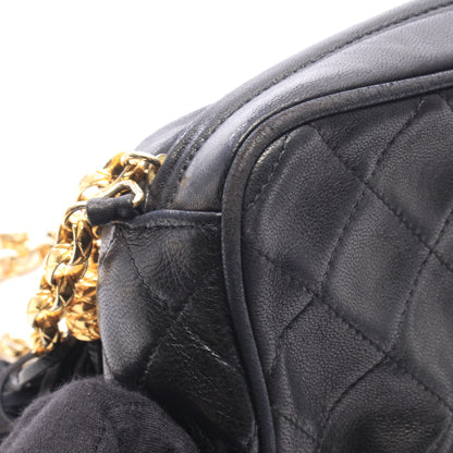 マトラッセ フリンジ チェーンショルダーバッグ ラムスキン ブラック ゴールド金具 シャネル