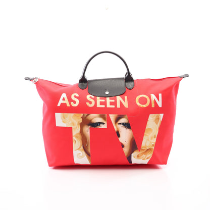 LONGCHAMP × Jeremy Scott ル プリアージュ ハンドバッグ キャンバス レザー レッド ブラック マルチカラー ロンシャン