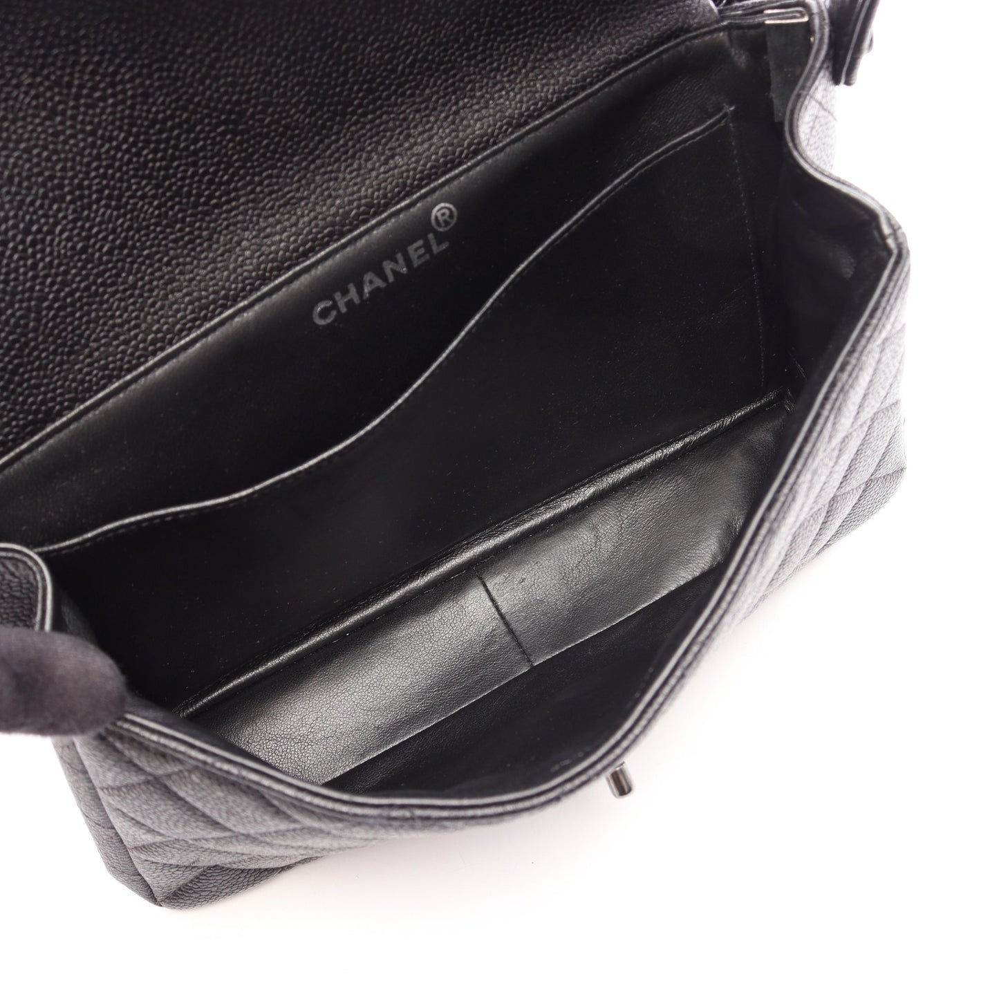 マトラッセ ダブルフェイス ハンドバッグ キャビアスキン ブラック シルバー金具 シャネル