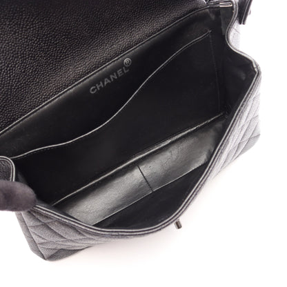 マトラッセ ダブルフェイス ハンドバッグ キャビアスキン ブラック シルバー金具 シャネル