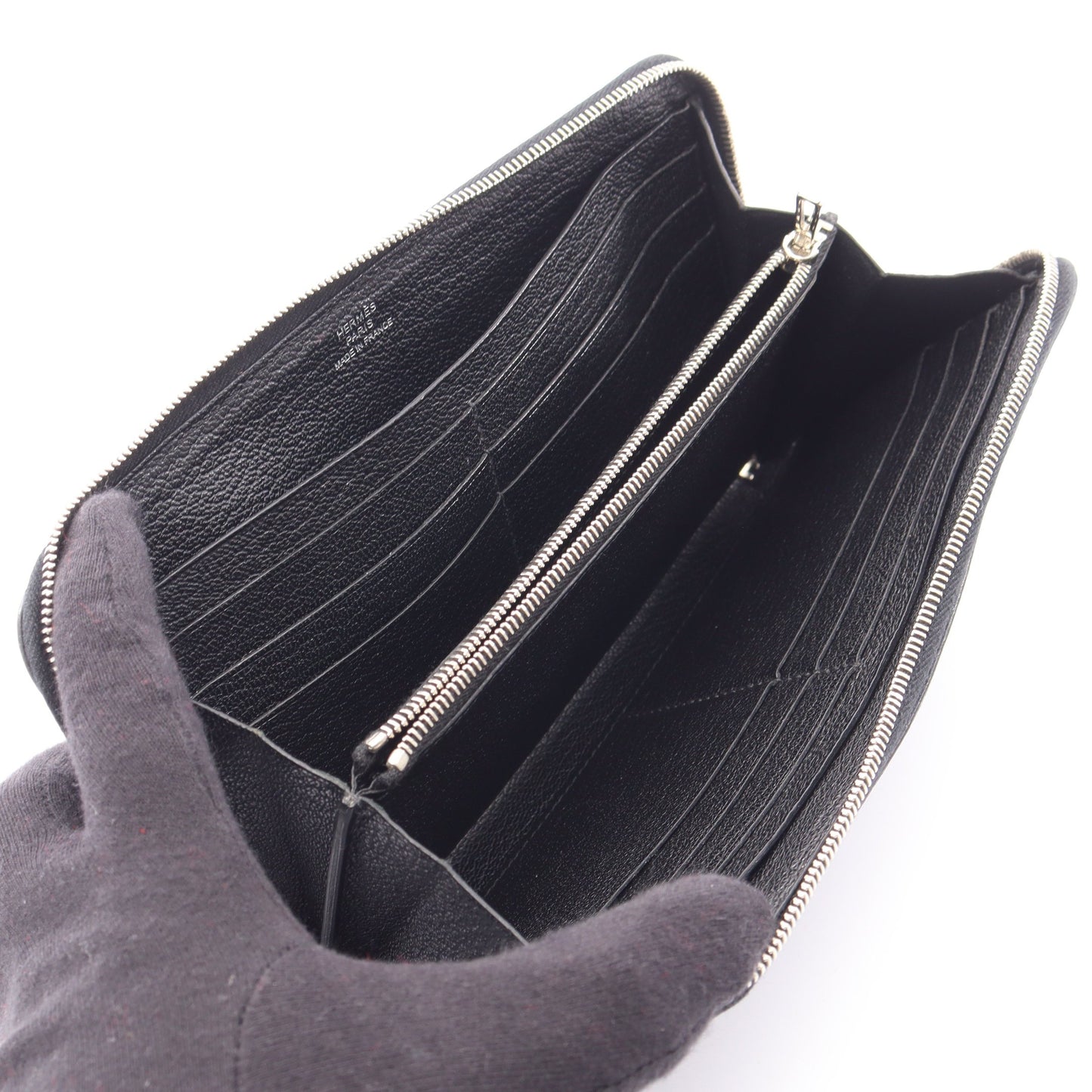 アザップロング クラシック ラウンドファスナー長財布 シェーブル ブラック シルバー金具 □Q刻印 エルメス