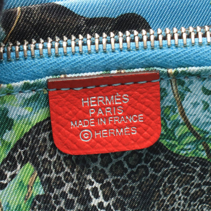 アザップロング シルクイン ルージュクー ラウンドファスナー長財布 ヴォーエプソン レッド シルバー金具 D刻印 エルメス