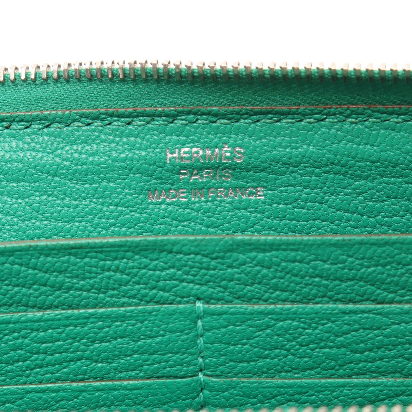 アザップロング ミント ラウンドファスナー長財布 シェーブル グリーン シルバー金具 T刻印 エルメス