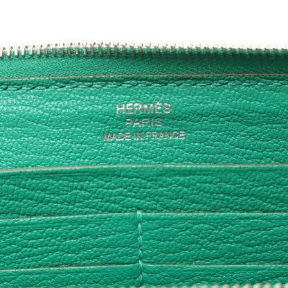 アザップロング ミント ラウンドファスナー長財布 シェーブル グリーン シルバー金具 T刻印 エルメス