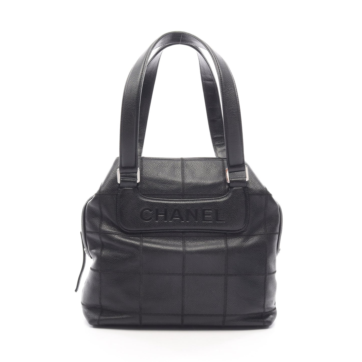 チョコバー トートバッグ ハンドバッグ トートバッグ キャビアスキン ブラック シルバー金具 シャネル バッグ CHANEL