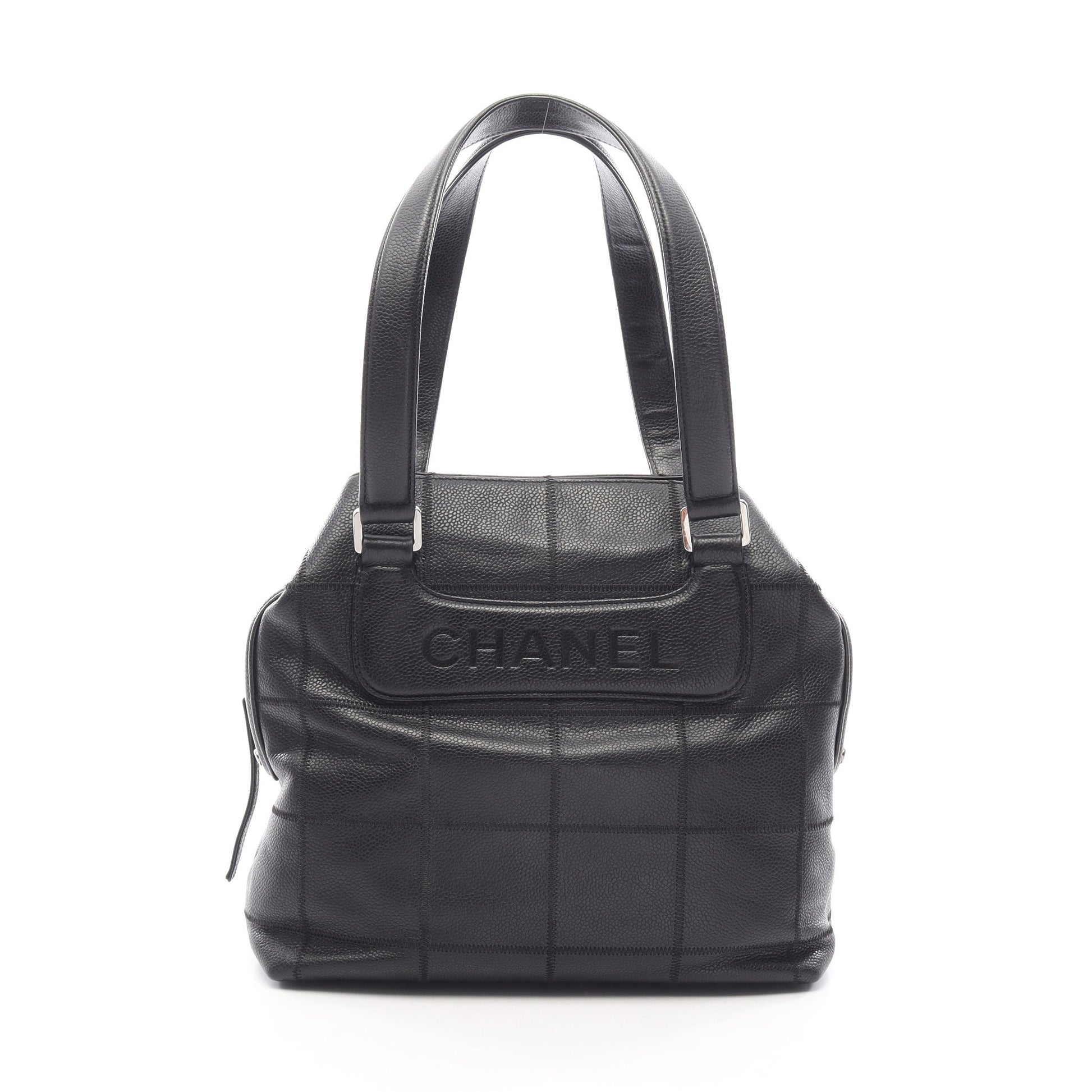 チョコバー トートバッグ ハンドバッグ トートバッグ キャビアスキン ブラック シルバー金具 シャネル バッグ CHANEL