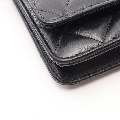 マトラッセ チェーンウォレット コンビ金具 チェーンウォレット ラムスキン ブラック シャネル
