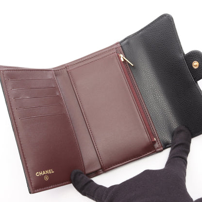 マトラッセ 三つ折り財布 キャビアスキン ブラック ゴールド金具 シャネル