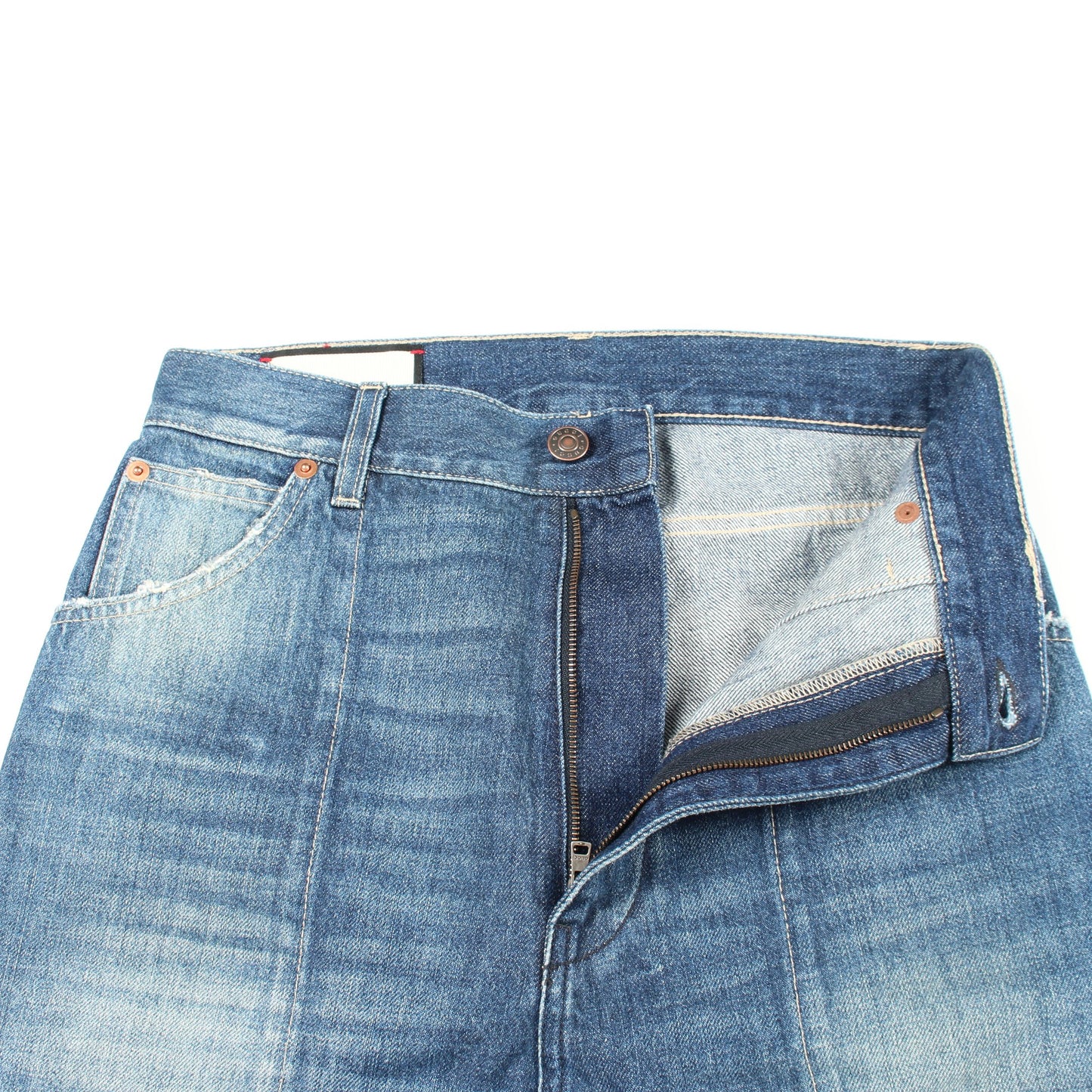ダメージ加工 デニムパンツ コットン インディゴブルー グッチ