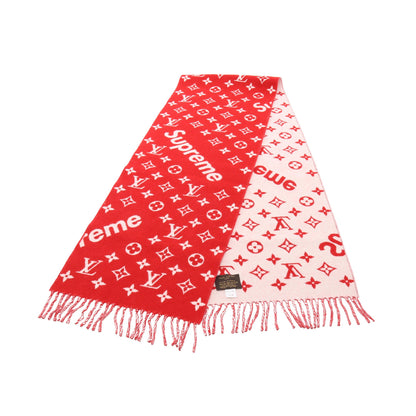 LOUIS VUITTON × Supreme モノグラム マフラー ウール カシミヤ レッド ベージュ ルイヴィトン