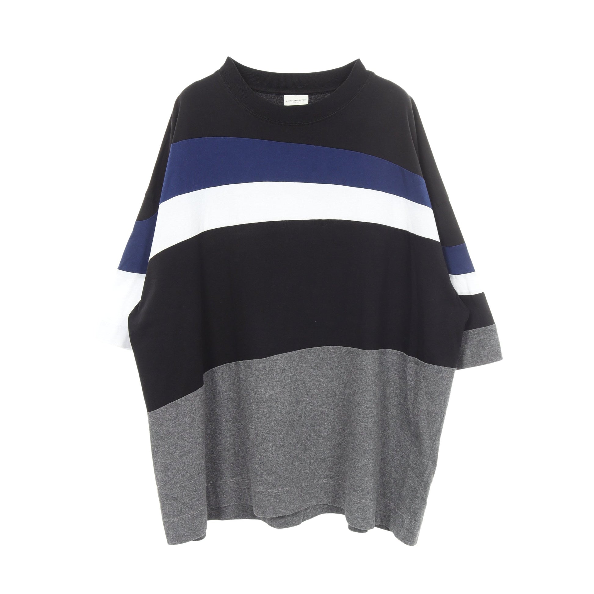 切替 クルーネック 半袖Tシャツ コットン ブラック マルチカラー ドリスヴァンノッテン トップス DRIES VAN NOTEN