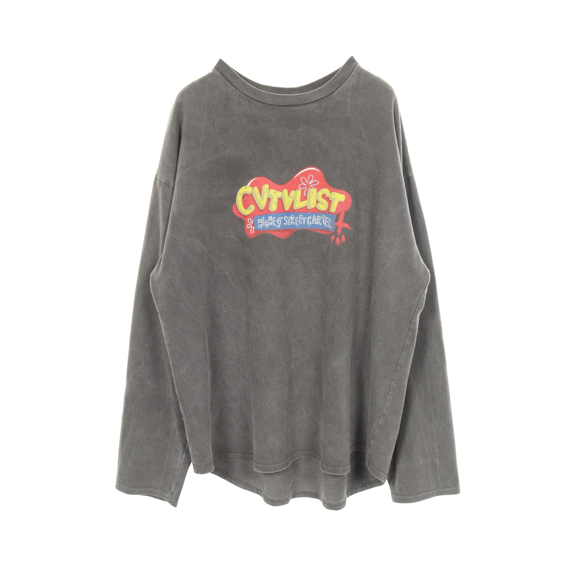 ヴィンテージ加工 バックプリント 長袖Tシャツ コットン グレー カタリスト トップス CVTVLIST