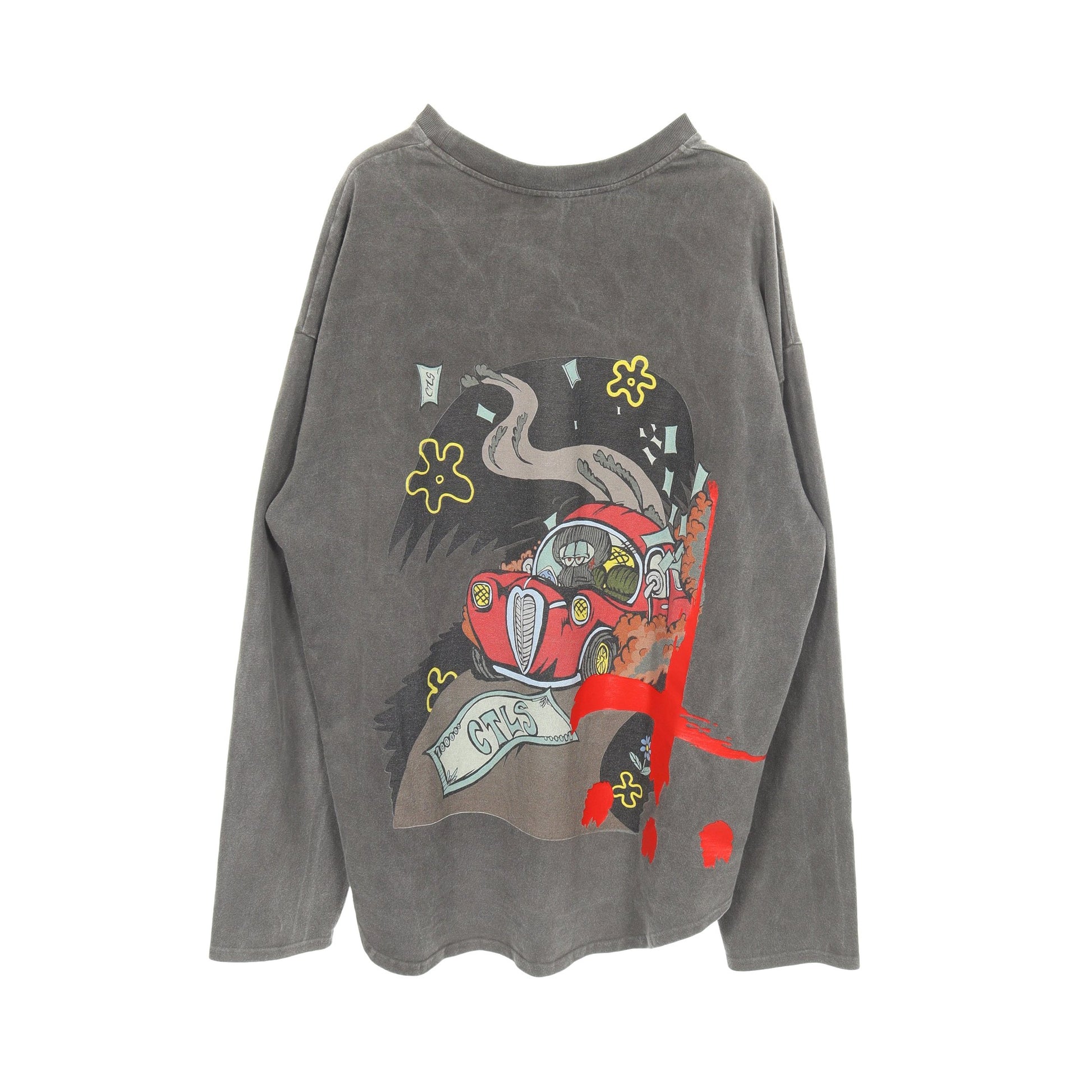 ヴィンテージ加工 バックプリント 長袖Tシャツ コットン グレー カタリスト トップス CVTVLIST