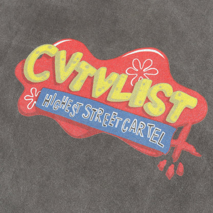 ヴィンテージ加工 バックプリント 長袖Tシャツ コットン グレー カタリスト トップス CVTVLIST