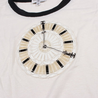 ココマーク クロック ビーズ 半袖Tシャツ ビスコース リネン オフホワイト ブラック シャネル