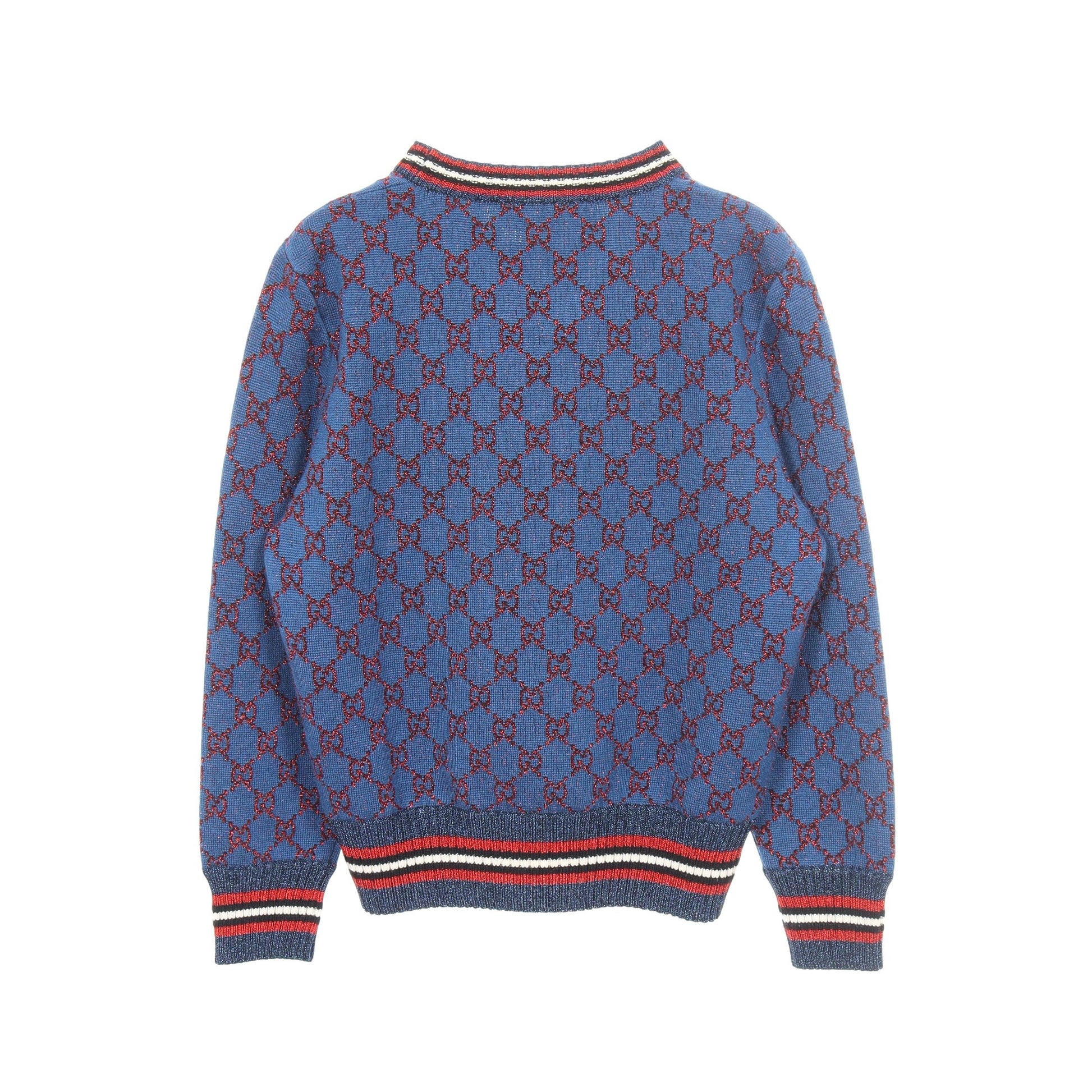 GG柄 ラメ ニット ウール シルク カシミヤ ブルー レッド グッチ トップス GUCCI